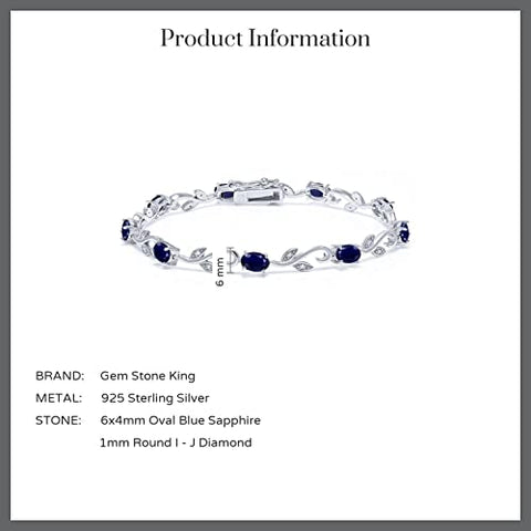 Gem Stone King 925 Sterling Silver Blue Sapphire and White Diamond Greek Vine Tennis Bracelet For Women (5.12 Cttw, Gemstone Birthstone, 7 Inch) Gem Stone King