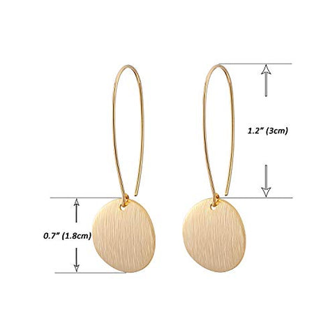 Statement Long Gold Round Dangling Earrings for Women Lightweight Circle Disc Coin Geometric Flat Brushed 18k Gold Plated Dangle Drop Hanging Hoop Earrings for women Gift for Her… SOFYBJA