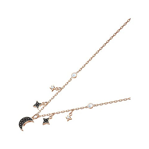 Swarovski Symbolic Moon Necklace with a Black Crystal Pavé Moon and Black and White Crystal Studded Star Charms on a Gold-Tone Plated Chain SWAROVSKI