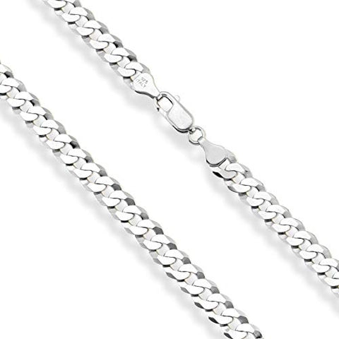 Miabella Womens, Mens Solid 925 Sterling Silver Italian 7mm Diamond Cut Cuban Link Curb Chain Necklace, 22 Inches Miabella