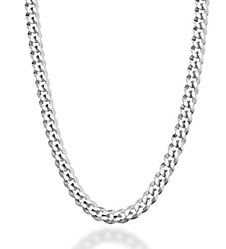 Miabella Womens, Mens Solid 925 Sterling Silver Italian 5mm Diamond Cut Cuban Link Curb Chain Necklace, 20 Inches Miabella