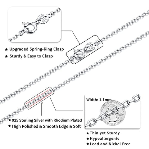 Jewlpire 925 Sterling Silver Chain Necklace Chain for Women Girls 1.1mm Cable Chain Necklace Upgraded Spring-Ring Clasp - Thin & Sturdy - Italian Quality 18 Inch Jewlpire