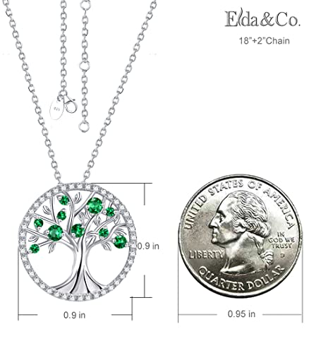 Mothers Day Jewelry Gifts for Mom Tree of Life Emerald Necklace May Birthstone Mom Wife Birthday Gifts Sterling Silver Pendant Necklace ELDA & CO.