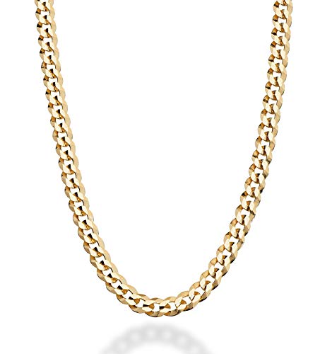 Miabella Womens, Mens Solid 18K Gold Over 925 Sterling Silver Italian 5mm Diamond-Cut Cuban Link Curb Chain Necklace, 22 Inches Miabella