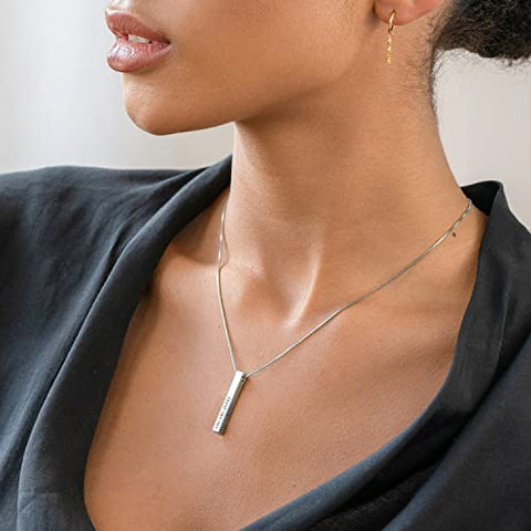 Oak&Luna Personalized Custom Pillar Bar Necklace -3D Engraved 4 Sides- Sterling Silver 925 Jewelry Gift for Her- Mother Day Pendant (Sterling Silver 925) Oak&Luna