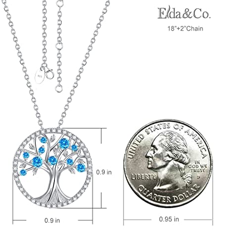 Mothers Day Jewlery Gifts for Mom Tree of Life Necklace Aquamarine March Birthstone Necklace Brithday Gifts Women Sterling Silver ELDA & CO.
