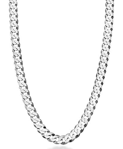 Miabella Womens, Mens Solid 925 Sterling Silver Italian 7mm Diamond Cut Cuban Link Curb Chain Necklace, 22 Inches Miabella