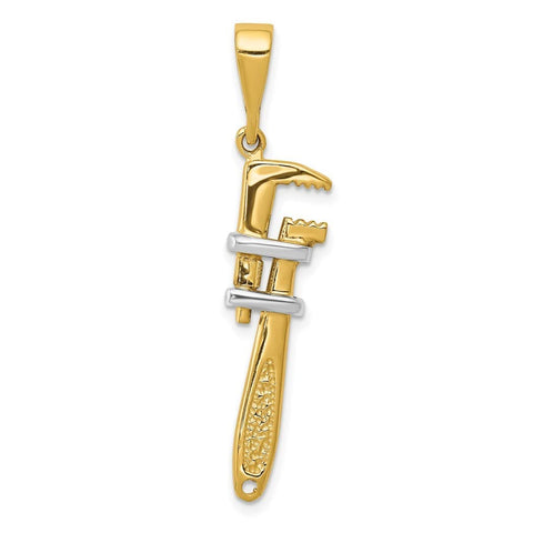 10k and Rhodium 3 d Pipe Wrench Charm Pendant Necklace Measures 40x10mm Wide Jewelry Gifts for Women JewelryWeb