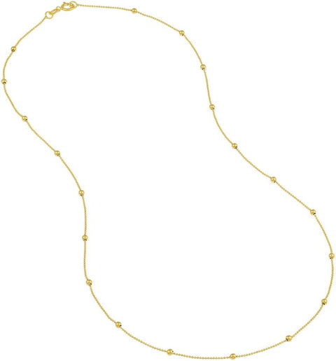 14k Yellow Gold Alternating Ball Necklace With Spring Ring 24 Inch Jewelry Gifts for Women JewelryWeb