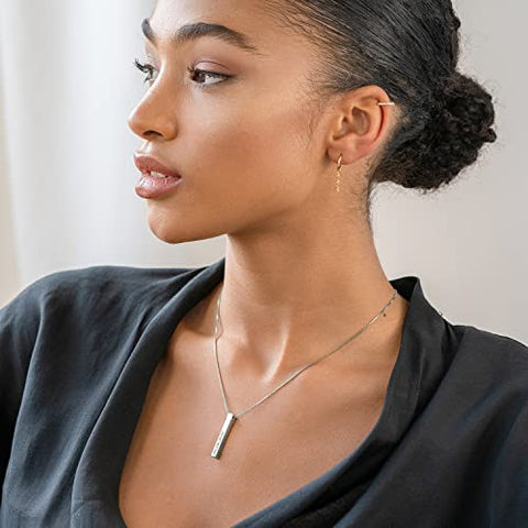 Oak&Luna Personalized Custom Pillar Bar Necklace -3D Engraved 4 Sides- Sterling Silver 925 Jewelry Gift for Her- Mother Day Pendant (Sterling Silver 925) Oak&Luna