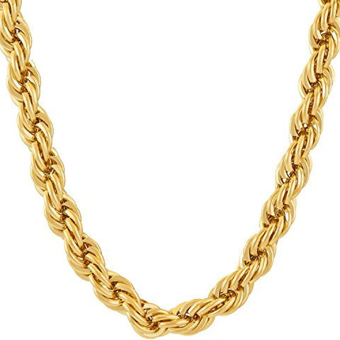 LIFETIME JEWELRY 7mm Rope Chain Necklace 24k Real Gold Plated for Men and Women (20 inches, 1 - Gold Plated, 1) LIFETIME JEWELRY