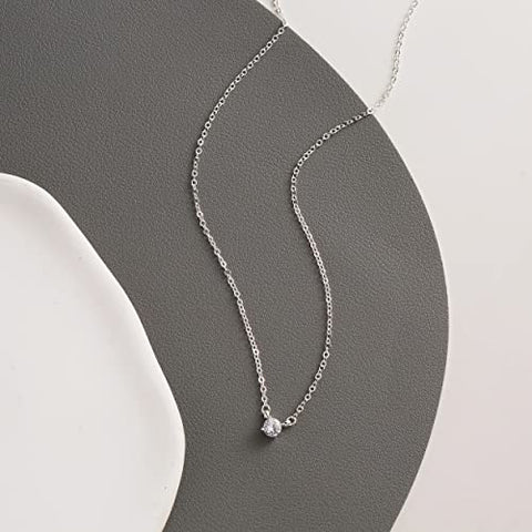 Kyerlyn Diamond Filled CZ Necklace Silver Plated Solitaire Necklace Cubic Zirconia Adjustable Necklace Delicate Simple Jewelry Gift for Women Girls Kyerlyn