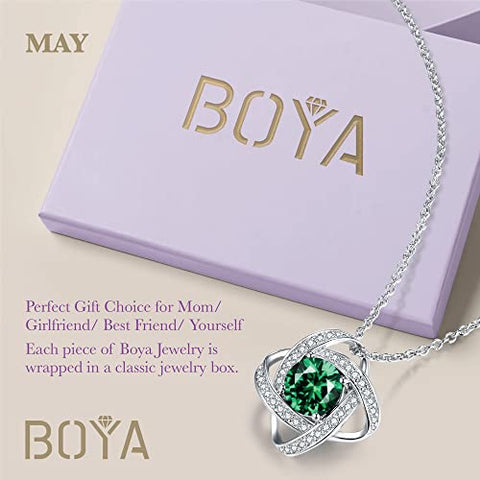 boya Love Knot Necklace Gifts for Women, May Birthstone Necklaces for Women 925 Sterling Silver Pendant Jewelry Created Gemstone Mothers Valentines Day Birthday Christmas Gifts for Her Mom Wife boya