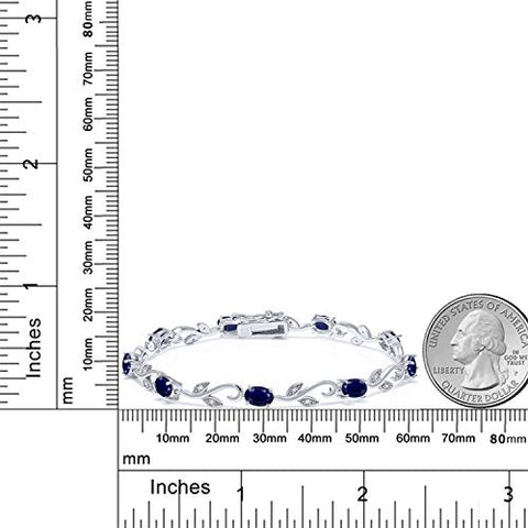 Gem Stone King 925 Sterling Silver Blue Sapphire and White Diamond Greek Vine Tennis Bracelet For Women (5.12 Cttw, Gemstone Birthstone, 7 Inch) Gem Stone King