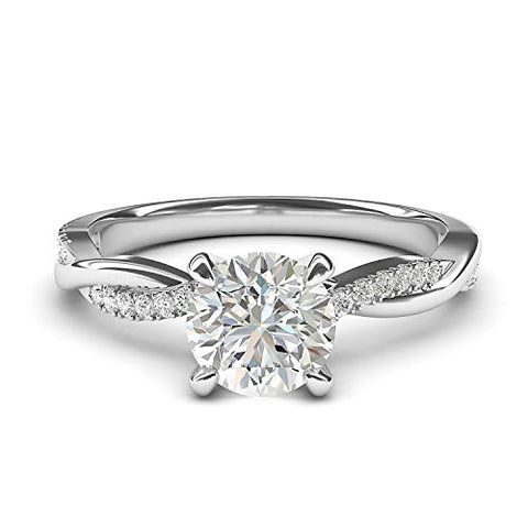 Sterling Silver 4-Prong Petite Twisted Vine 1.0 CT Genuine Moissanite Engagement Ring Promise Bridal Ring (10) THELANDA