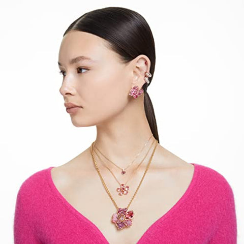 SWAROVSKI Florere Pendant Necklace with Pink Flower Motif on a Gold-Tone Finished Chain, Part of the Florere Collection SWAROVSKI