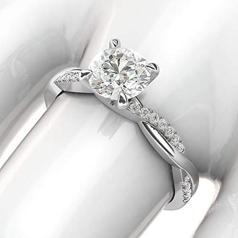 Sterling Silver 4-Prong Petite Twisted Vine 1.0 CT Genuine Moissanite Engagement Ring Promise Bridal Ring (10) THELANDA