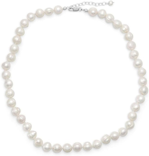 925 Sterling Silver 18 Inch+2 Inch Extention White Freshwater Cultured Pearl Necklace Jewelry Gifts for Women JewelryWeb