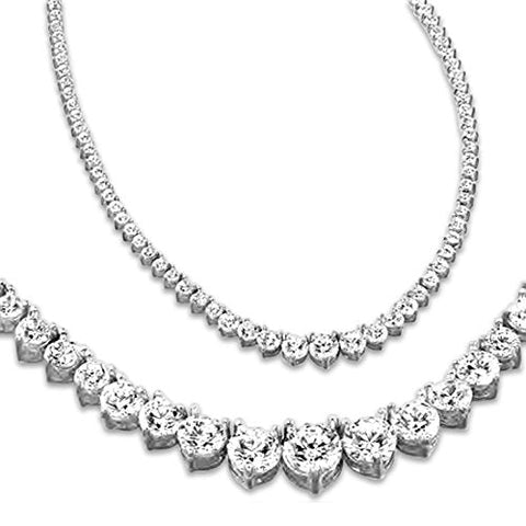 15 Carat Round 14K White Gold 17 "Graduate Diamond Tennis Riviera Necklace (J-K Color, I1-I2 Clarity) Graduating Value Collection 3 Prong Houston Diamond District