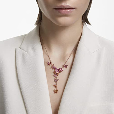 SWAROVSKI Lilia Y Necklace, Butterfly, Pink, Rose-gold tone Finish SWAROVSKI