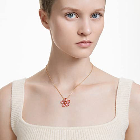 SWAROVSKI Florere Pendant Necklace with Pink Flower Motif on a Gold-Tone Finished Chain, Part of the Florere Collection SWAROVSKI