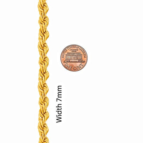 LIFETIME JEWELRY 7mm Rope Chain Necklace 24k Real Gold Plated for Men and Women (20 inches, 1 - Gold Plated, 1) LIFETIME JEWELRY