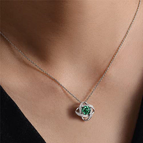 boya Love Knot Necklace Gifts for Women, May Birthstone Necklaces for Women 925 Sterling Silver Pendant Jewelry Created Gemstone Mothers Valentines Day Birthday Christmas Gifts for Her Mom Wife boya