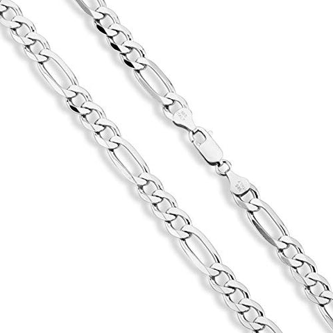 Miabella 925 Sterling Silver Italian 7mm Solid Diamond-Cut Figaro Link Chain Necklace for Men, Made in Italy (Length 22 Inches) Miabella