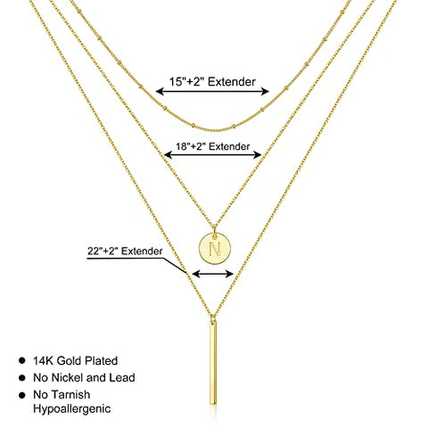 Vjoypro Gold Layered Long Necklaces for Women, 14K Gold Plated Initial N Letter Layering Choker Coin Pendant Necklace Dainty Bar Necklaces Jewelry Gifts for Women Trendy Necklaces Vjoypro