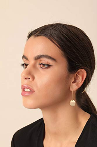 Statement Long Gold Round Dangling Earrings for Women Lightweight Circle Disc Coin Geometric Flat Brushed 18k Gold Plated Dangle Drop Hanging Hoop Earrings for women Gift for Her… SOFYBJA