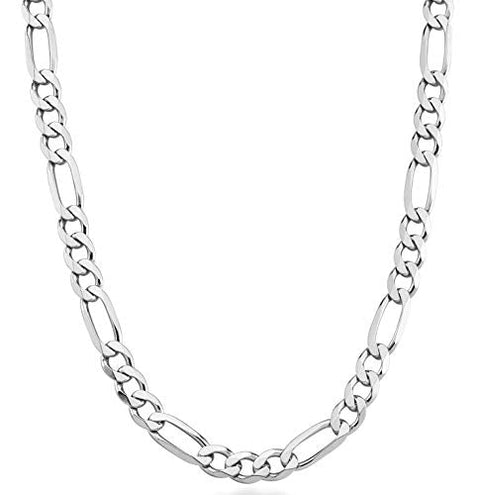 Miabella 925 Sterling Silver Italian 7mm Solid Diamond-Cut Figaro Link Chain Necklace for Men, Made in Italy (Length 22 Inches) Miabella
