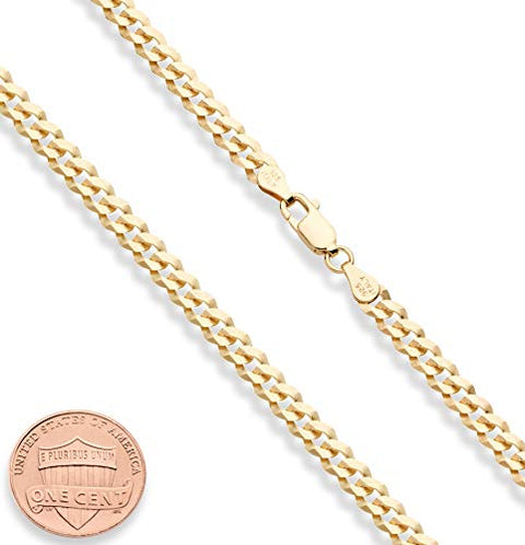 Miabella Womens, Mens Solid 18K Gold Over 925 Sterling Silver Italian 5mm Diamond-Cut Cuban Link Curb Chain Necklace, 22 Inches Miabella