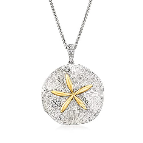 Ross-Simons 0.10 ct. t.w. Diamond Sand Dollar Necklace in Sterling Silver and 14kt Yellow Gold Ross-Simons