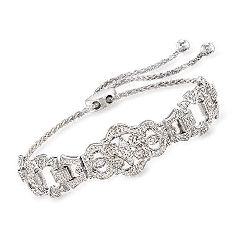 Ross-Simons 0.25 ct. t.w. Diamond Openwork Bolo Bracelet in Sterling Silver Ross-Simons