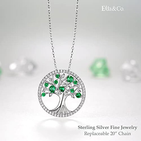 Mothers Day Jewelry Gifts for Mom Tree of Life Emerald Necklace May Birthstone Mom Wife Birthday Gifts Sterling Silver Pendant Necklace ELDA & CO.