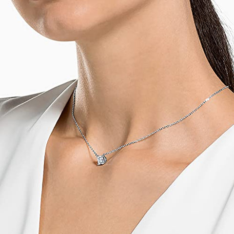 Swarovski Attract Pendant Necklace with a Square Cut Clear Crystal on a Rhodium Plated Setting with Matching Chain SWAROVSKI