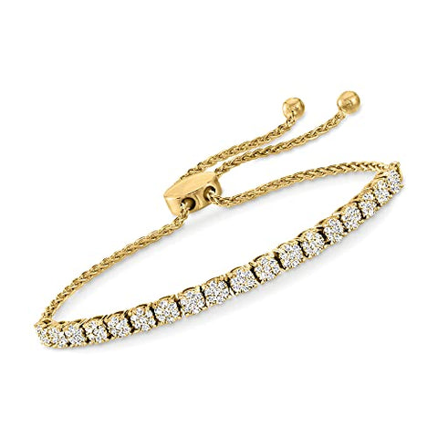 Ross-Simons 1.00 ct. t.w. Diamond Cluster Bolo Bracelet in 18kt Gold Over Sterling Ross-Simons