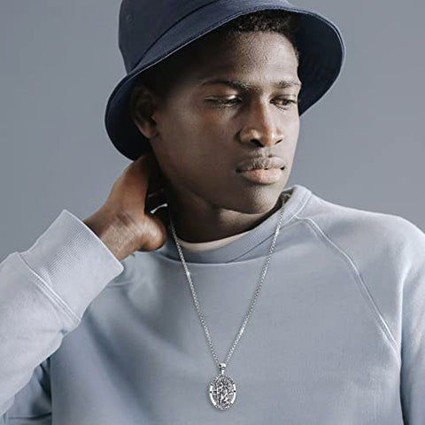 St Christopher Medal for Men Women Saint Christopher Necklace 925 Sterling Silver oval St. Christopher Pendant de plata 925 catholic Saint Christopher Medallion genuine saint christopher pendant necklace religious st christopher necklace 22+2 24 chain Tra Eusense