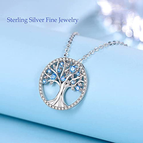 Mothers Day Jewlery Gifts for Mom Tree of Life Necklace Aquamarine March Birthstone Necklace Brithday Gifts Women Sterling Silver ELDA & CO.