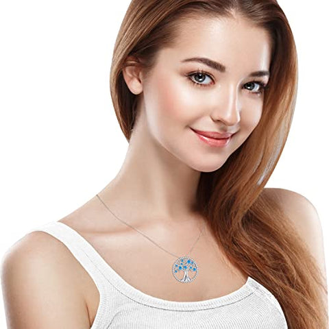 Mothers Day Jewlery Gifts for Mom Tree of Life Necklace Aquamarine March Birthstone Necklace Brithday Gifts Women Sterling Silver ELDA & CO.