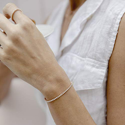 PAVOI 14K Gold Plated Cubic Zirconia Classic Tennis Bracelet for Women in Rose Gold PAVOI