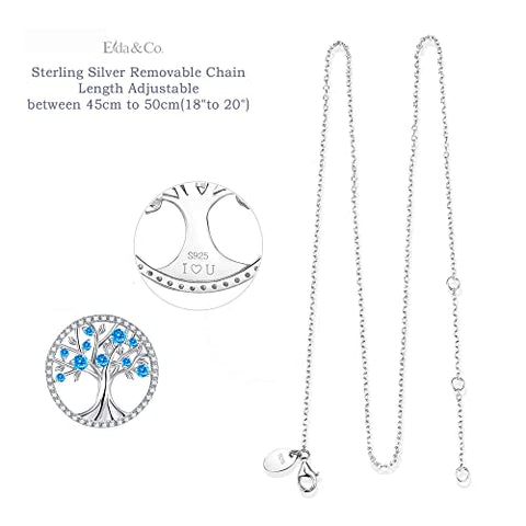 Mothers Day Jewlery Gifts for Mom Tree of Life Necklace Aquamarine March Birthstone Necklace Brithday Gifts Women Sterling Silver ELDA & CO.