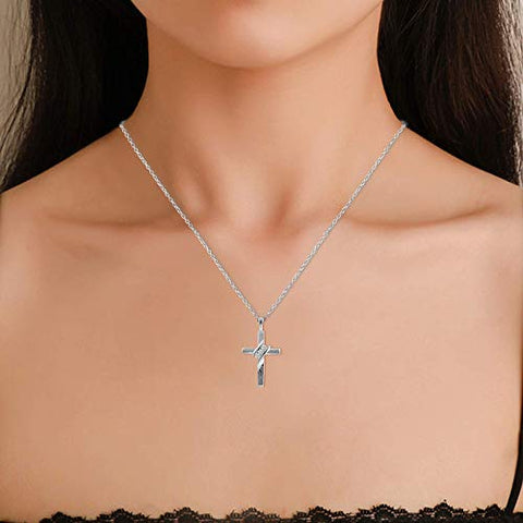 EternalDia 10k Diamond Three-Stone Cross Pendant Necklace Religious Jewelry (0.05cttw, I-J/I2-I3) 18" EternalDia