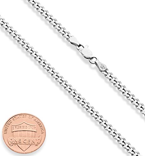 Miabella Womens, Mens Solid Diamond Cut 925 Sterling Silver 3.5mm Curb Cuban Link Chain Necklace (Length 20 Inches) Miabella