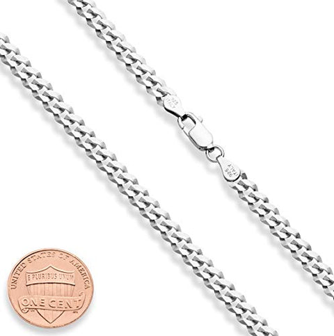 Miabella Womens, Mens Solid 925 Sterling Silver Italian 5mm Diamond Cut Cuban Link Curb Chain Necklace, 20 Inches Miabella