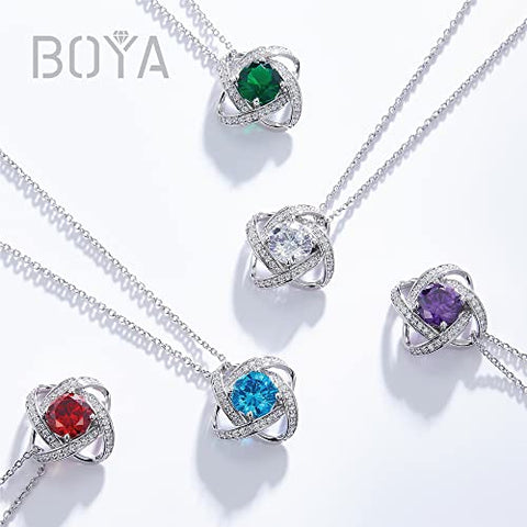 boya Love Knot Necklace Gifts for Women, May Birthstone Necklaces for Women 925 Sterling Silver Pendant Jewelry Created Gemstone Mothers Valentines Day Birthday Christmas Gifts for Her Mom Wife boya