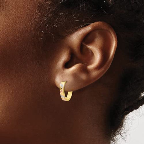 10k Two Tone Hinged hoop Gold and White Rhodium Polished And Satin Sparkle Cut Earrings Measures 12x21mm Wide Jewelry Gifts for Women JewelryWeb