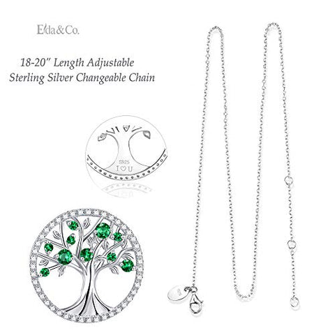 Mothers Day Jewelry Gifts for Mom Tree of Life Emerald Necklace May Birthstone Mom Wife Birthday Gifts Sterling Silver Pendant Necklace ELDA & CO.