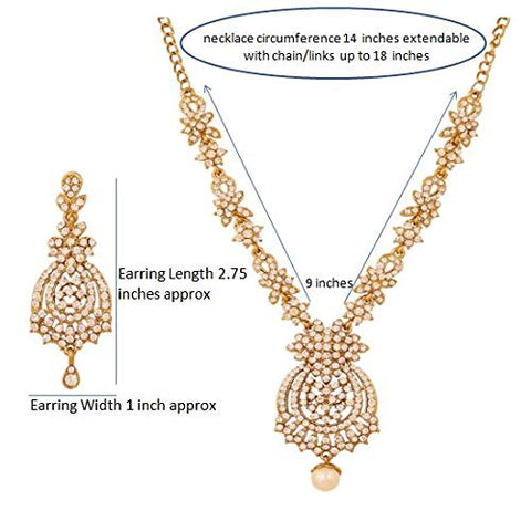 Touchstone Indian Hollywood white rhinestone bridal Designer jewelry necklace set in antique gold tone for women Touchstone