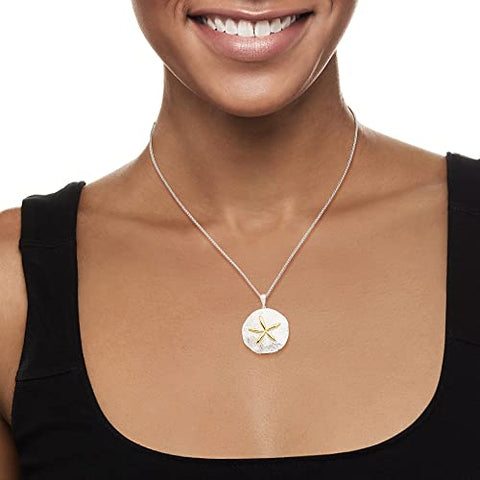 Ross-Simons 0.10 ct. t.w. Diamond Sand Dollar Necklace in Sterling Silver and 14kt Yellow Gold Ross-Simons